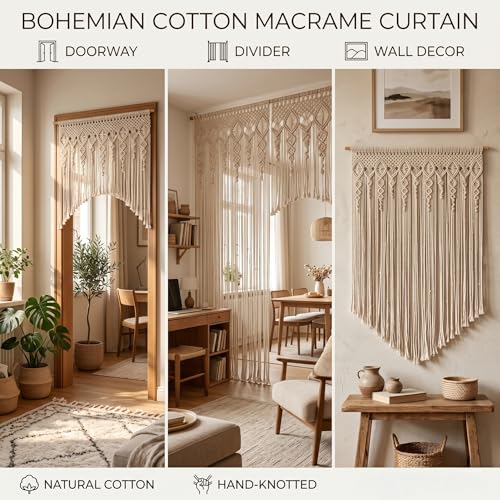 YaosFamily Boho Makramee Türvorhang 100x200 cm Baumwolle Style B – Bild 2