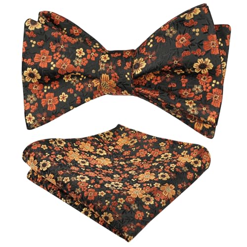 Image of Alizeal Mens 2pcs Floral Self-tied Bow Tie Pocket Square Set | Premium Classic Pocket Square Perfect for Wedding Proms Business