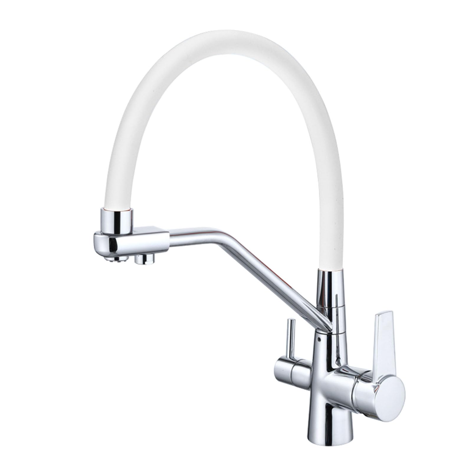 Miscelatore Flessibile Cucina Estraibile Rubinetto Depuratore Acqua Rotanti 360° Rubinetto 3 Vie,Cromo + Bianco