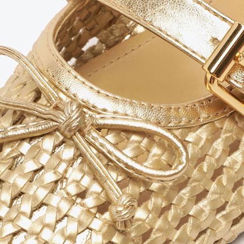 Image of Woven Ballet Flats Shoes for Women with Strap Charming Comfortable Casual Elegance Flat Mary Janes Suitable for Woven Bags