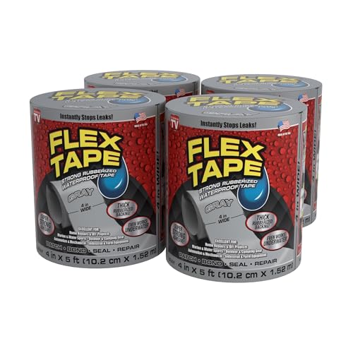 Image of Flex Tape, Original Thick Flexible Rubberized Waterproof Tape - Seal and Patch Leaks, Works Underwater, Indoor Outdoor - Home RV Roof Plumbing and Pool Repairs, Gray, 4 in x 5 ft, Case of 4