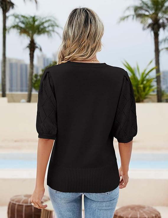 Women's Short Sleeve Sweaters Crew Neck Knit Lightweight Pullover Tops Summer Spring Sweaters 2025 Casual Outfits - Image 5