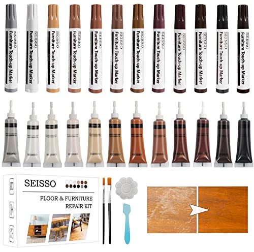 SEISSO Laminat Reparaturset, 12 Holzkitt Holz Reparaturset, 12 Möbel reparatur marker, Möbel Reparatur Set, Parkett-Reparatur-Set, für Kratzer, Flecken, Fußböden, Schrank Cover
