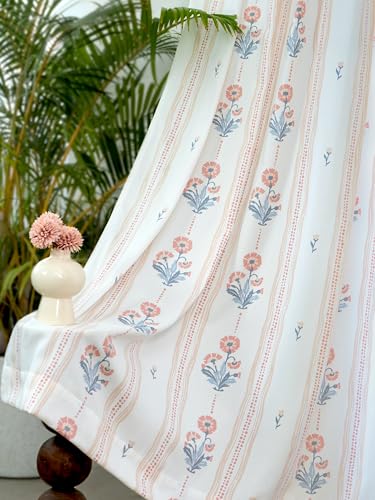 Image of Tranquebar Curtain Co. Cotton Curtains 7 Feet Long Set of 2,60-65% Room Darkening,Coral-Blue Floral Print,Door Curtains 7 Feet Set of 2,Door Curtains 7 Feet Set of 2,BackTabs Dani (213 cm) - Set of 2