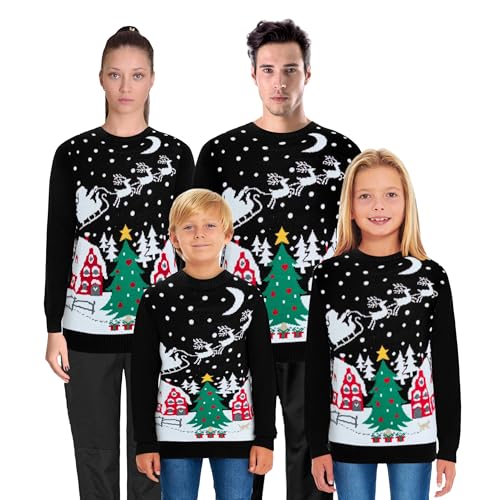 New Camp Ltd Family Christmas Jumper - Matching Santa Night Sky - Size XL Black