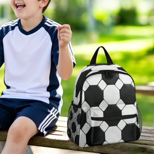 Image of Toddler Sports Backpack for Boys Girls,12 Inch Kids Backpack for Preschool Kindergarten Elementary,Lightweight Small Bookbag with Chest Strap for Daycare Travel,Black White Soccer Ball Texture