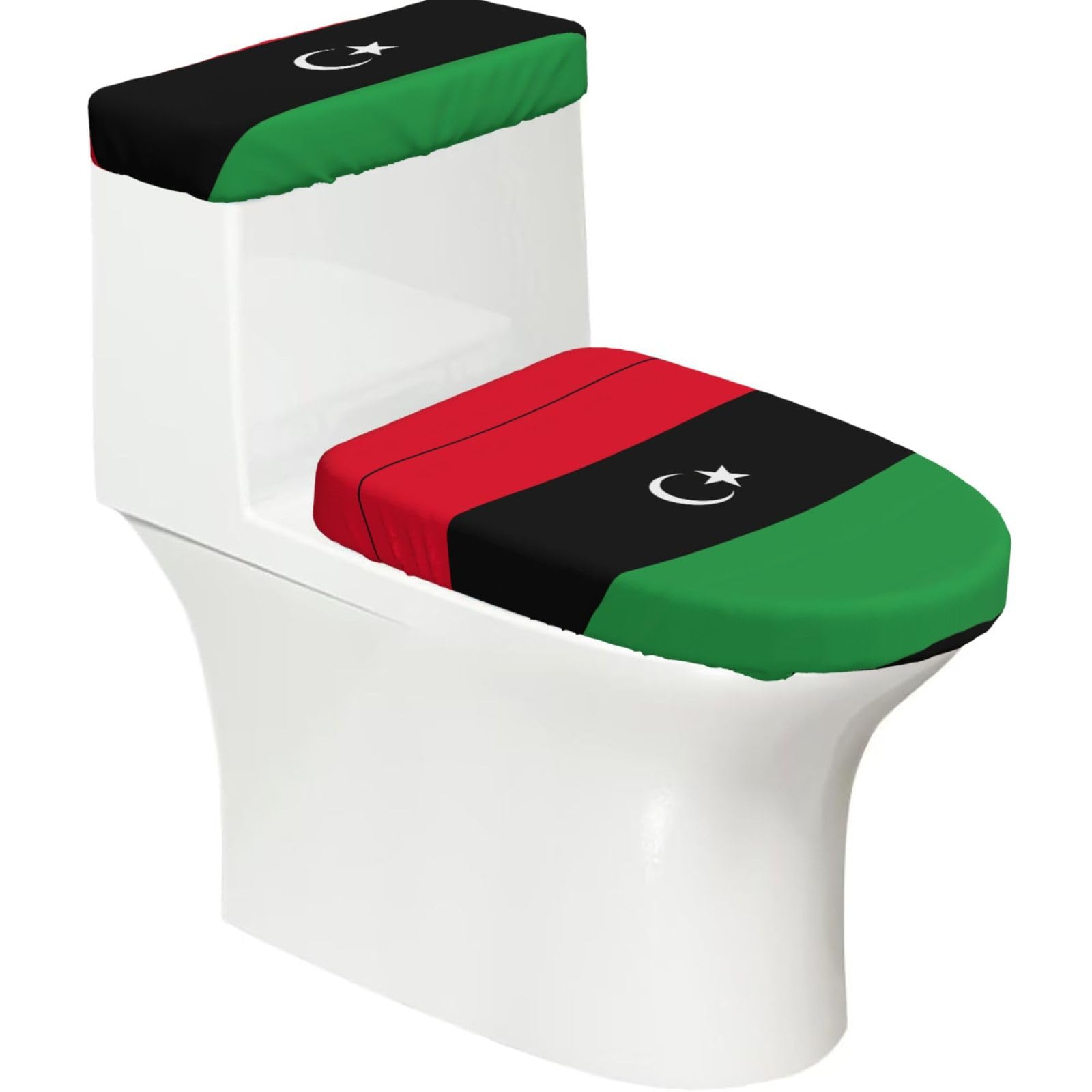 Libyan Flag Printed Toilet Tank and Lid Cover Set of 2 for Most Bathrooms, Fits Elongated Round Toilets