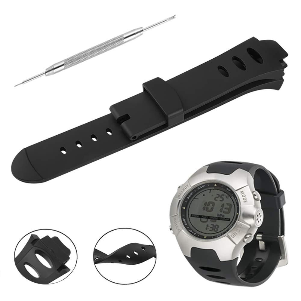 Bracelet de montre compatible avec Suunto Observer Tt St Sr G6 X6HRM - Bracelet de montre de rechange classique en caoutchouc souple - Boucle noir/argenté