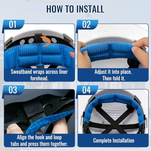 Hard Hat Sweatband Washable Sweat-Wicking Helmet Liner Pads 6 PCS Dark Blue — 사진 7