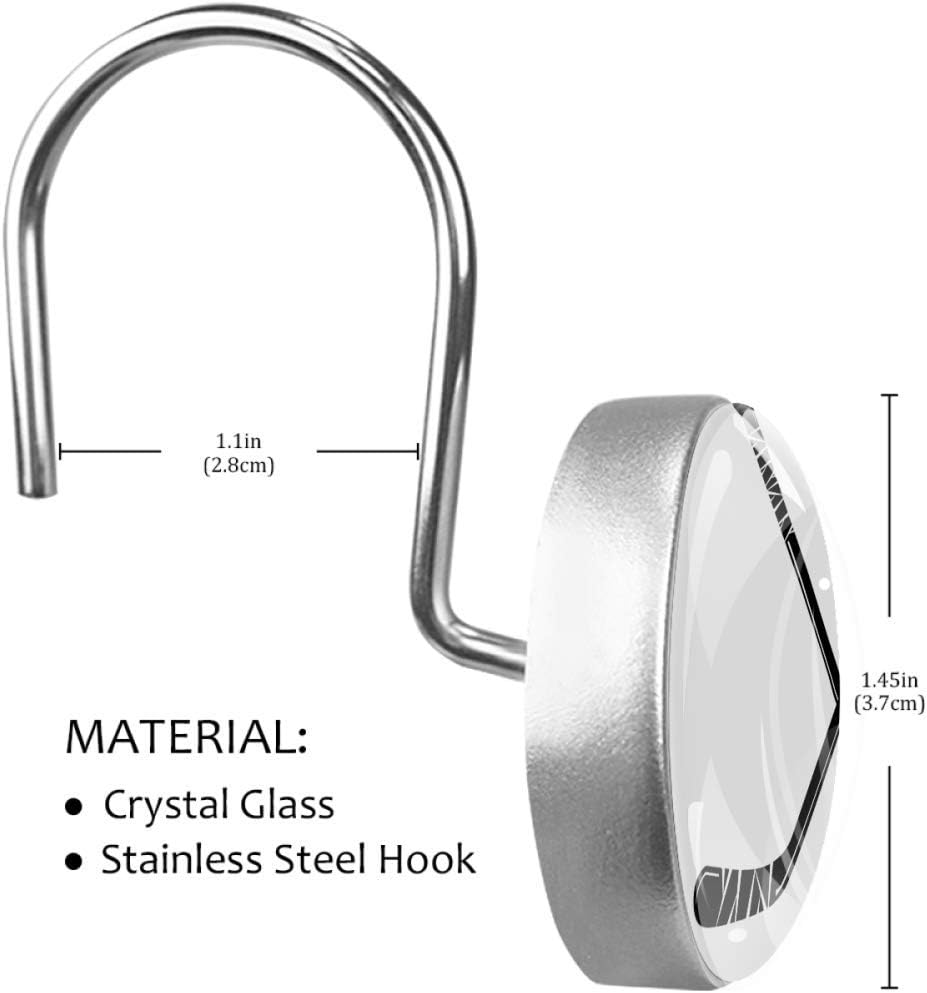 Hockey Puck Sticks Crystal Glass Shower Curtain Hooks Rings Decorative Bathroom Decor - Set of 12