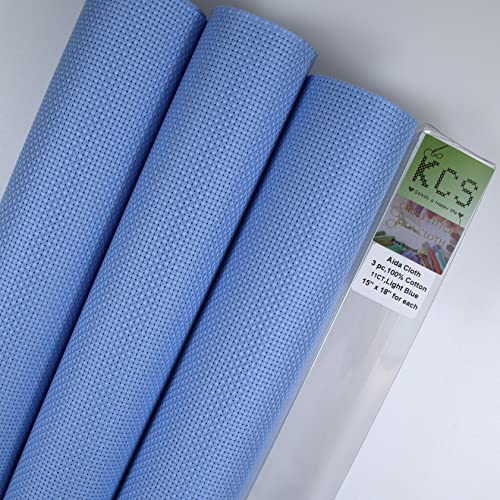 Image of KCS 3 pc of 15 inch x 18 inch Counted Cross Stitch Cotton Aida Cloth Needlework Fabric,11CT,Light Blue