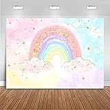 Mocsicka Rainbow Backdrop Colorful Rainbow Happy Birthday Party Decorations for Girl's Pastel Watercolor Birthday Cake Table Decor Party Supplies Photography Background (7x5ft (82x60 inch))
