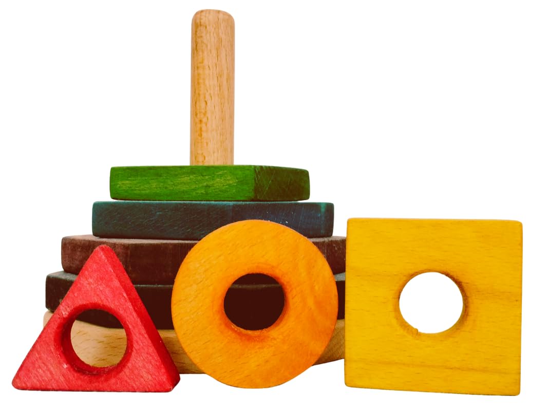 Organic Toys Wooden Rainbow Colour, Shapes Tower Stacking Toy | Classic Beech Wood Stacker Shape Colour Recognition Sorting | Stacking Block Puzzle (B0CRP7STQB) Amazon Price History, Amazon Price Tracker