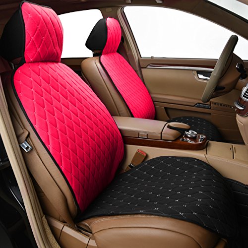 Car Pass 1 Piece Rhombus Stitch Sideless Car Seat Cover, Anti-Slip Seat Cushion, Easy Install 30Sec, Universal Fit For Suv Sedan Van Truck(Front Seats Only Red) #TOP6