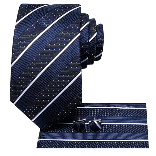 Image of Hi-Tie Mens 70inches Tie Set Extra Long Necktie for Men Cufflinks Handkerchief Big Tall Men Business Wedding