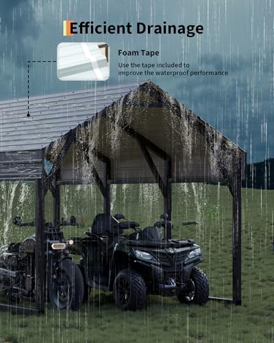 Image of GarveeLife 12x13 ft Metal Carport Shed, Reinforced Frame and Steel Roof for All-Weather Use, Permanent Shelter for Cars, Motorcycles, ATVs, or Boats