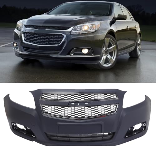 CAREONLINE New Front Bumper Cover + Upper + Lower Grill Kit Fits for 2013 Che-v-y Malibu, OE:22869137 22883320(OL-BR019/X83250908)