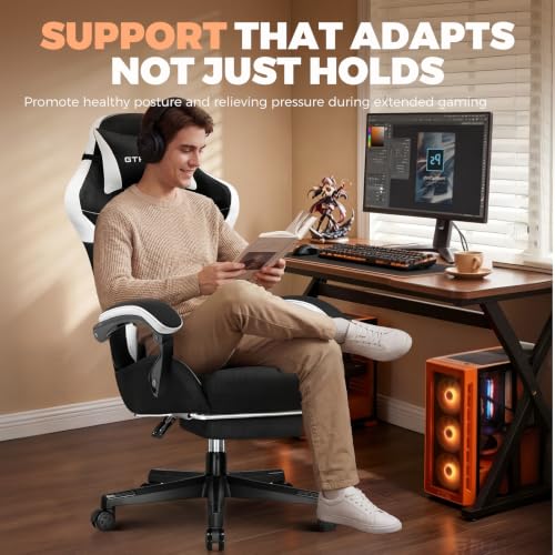 Image of GTPLAYER Gaming Chair with Footrest, Ergonomic Office Chair 400lbs Heavy Duty, Big and Tall Computer Desk Chair with Lumbar Support and Headrest, Breathable Tech Fabric, 90-155 Recline Black