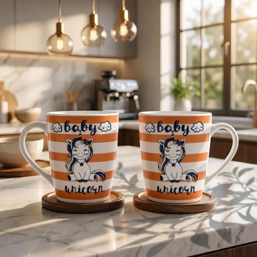 Image of U.P.C. U.P.C.Milk Mug Set of 2 | Ceramic & Bone China Coffee Milk Cups | Designer Printed Tea Coffee Mug Set | Large Capacity Milk Mugs | Microwave Safe Cup Set | Kitchen Drinkware Gift Set