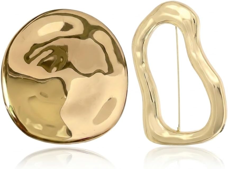 2PCS Geometric Large Gold Brooch Pin for Women Men, Lapel Pins for Coat Scarves Dress Clothes Dance Banquet Accessories Fashion Wedding Party Jewelry