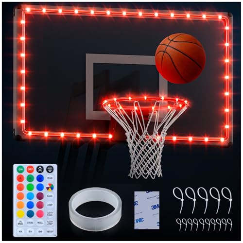 Hozplex LED Basketball Hoop Lights Waterproof Backboard and Rim Light Outdoor with Remote 16 Colors RGB Basketball Goal Accessories Glow in the Dark Basketball Gift for Men Christmas