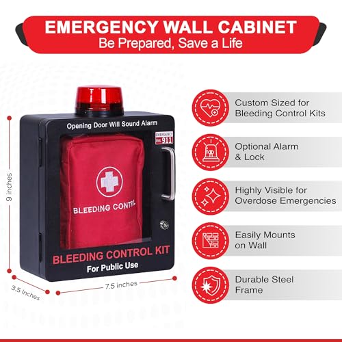 Image of Bleeding Control Kit + Emergency Wall Mount Cabinet | Optional Lock & Alarm Feature Included (Black)