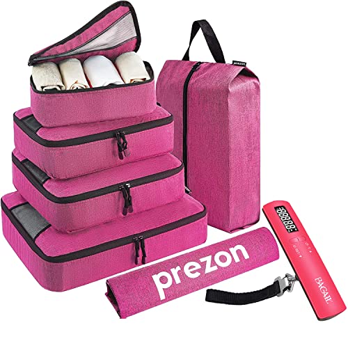 BAGAIL BASICS Digital Luggage Scale+Prezon Premium 6 Set Packing Cubesï¼110lbs Hanging Baggage Scale with Backlit LCD Display, Portable Suitcase Weighing Scale, with Laundry Bag