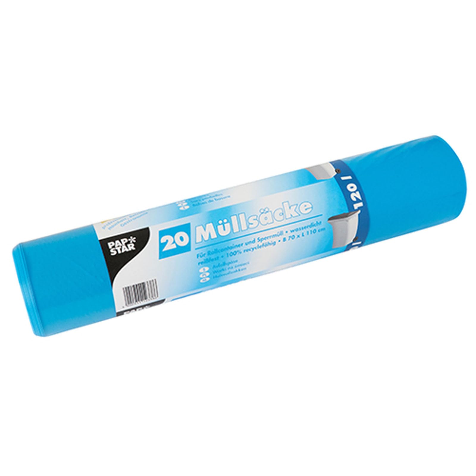 Papstar 1 cartón = 10 x 20 bolsas de basura, LDPE 120 L 110 cm x 70 cm Azul 12338