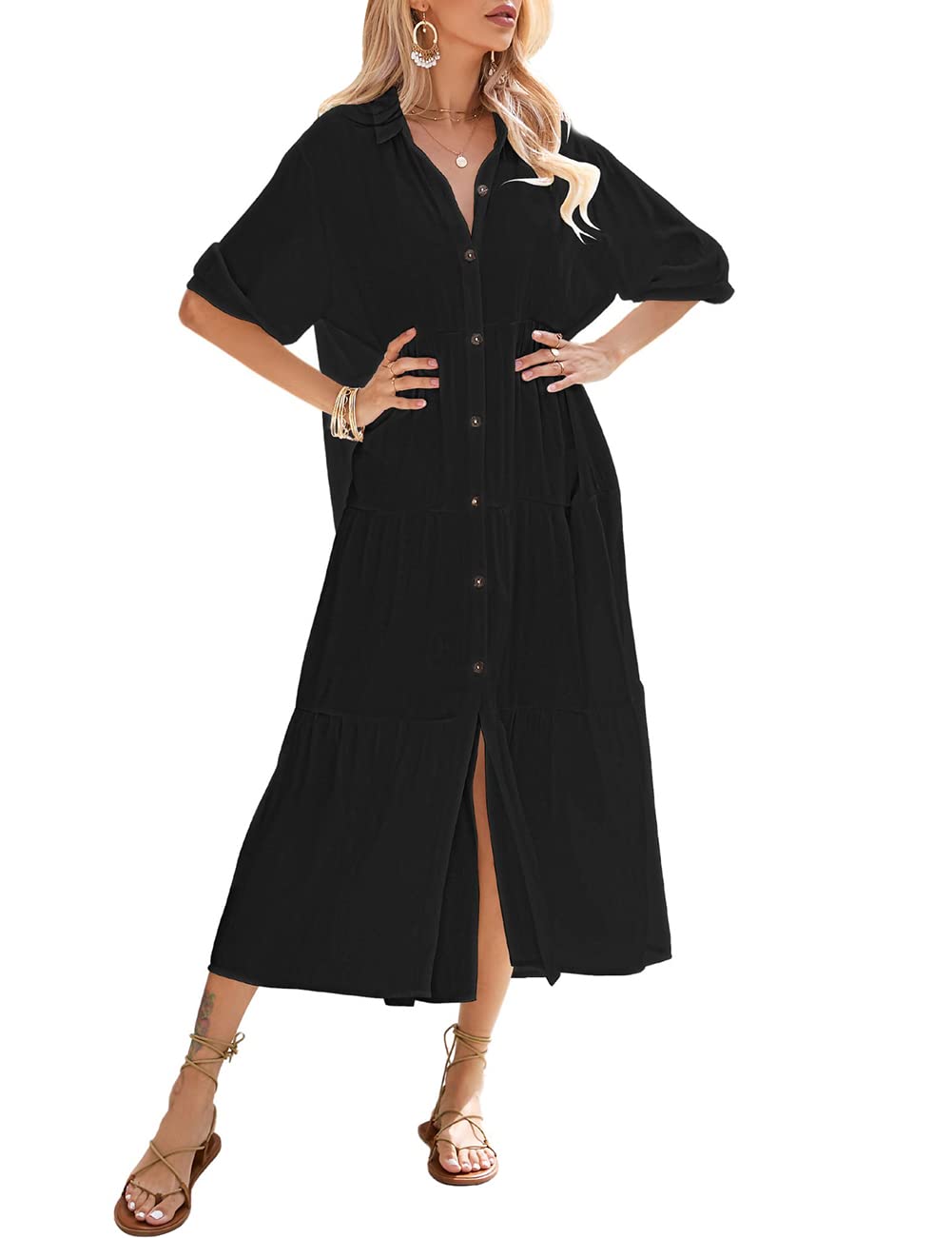 Bsubseach Mujer Vestido Camisero Casual Traje de baño Cubierta de Playa Kimonos Coverup Ropa de Playa