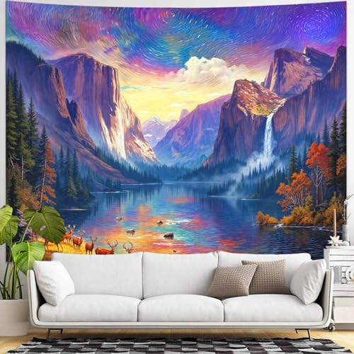 Yeoiat Tapestry Mountain Landscape Tapestries Nature Scene Tapestries Mystical Forest Waterfall Wall...