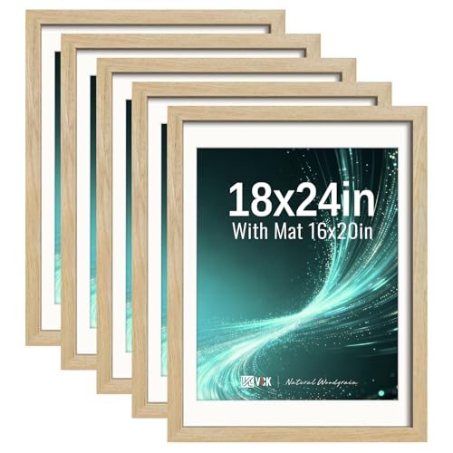 Image of VCK 18x24 Frame 5 Pack, Natural Exclusive Wood, 16x20 Mat, for Picture