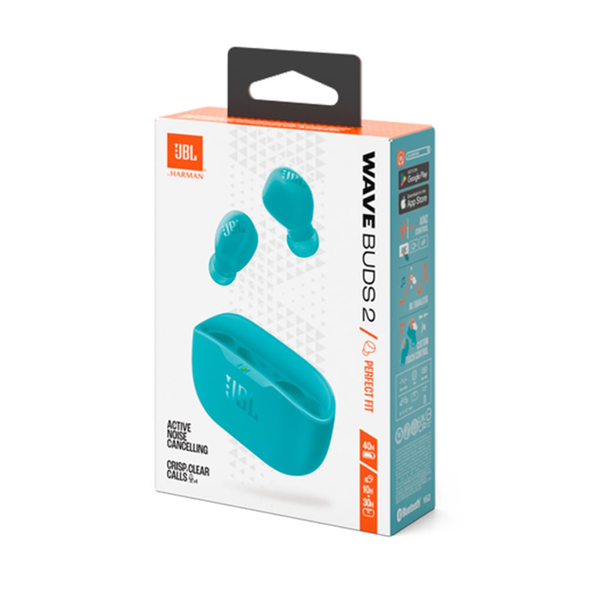 JBL Wave Buds Écouteurs sans fil Bluetooth V5.3, annulation active du bruit, connexion multiple, application pour égalisation des basses supplémentaires, mode relaxant, charge de vitesse,
