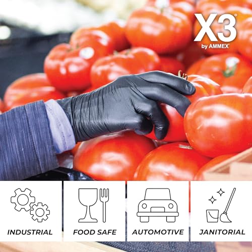 Image of X3 Black Gloves, Disposable, Latex Free, Nitrile, for Cooking, Food Prep, 3 Mil, Powder-Free, Sizes Small through XX-Large