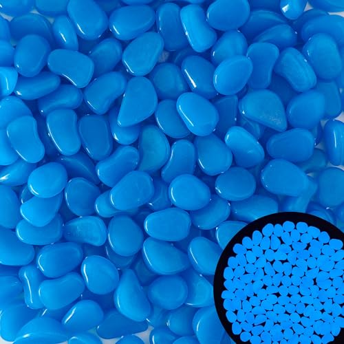 200PCS 1-1.2" Blue Glow in The Dark Pebbles Fish Tank Rocks Outdoor Glowing Rocks Luminous Stones for Walkway Pathway Backyard Glow in The Dark Rocks for Garden