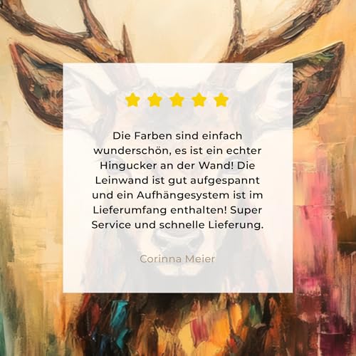 MuchoWow© Leinwandbilder Groß 120x80 cm XXL Wall Art Decoration Bilder für die Wand Schlafzimmer Deko Canvas Painting Wanddekoration Wohnzimmer Hirsch - Gemalt - Geweih - Braun