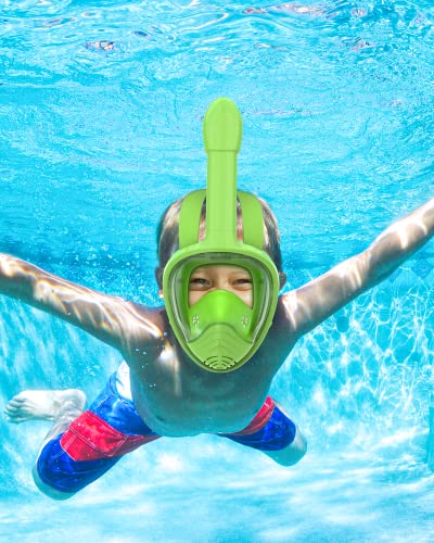 Image of QingSong Kids Snorkel Mask Full Face, Snorkeling Set with Camera Mount, 180 Degree Panoramic View Snorkeling Gear Anti-Fog Anti-Leak