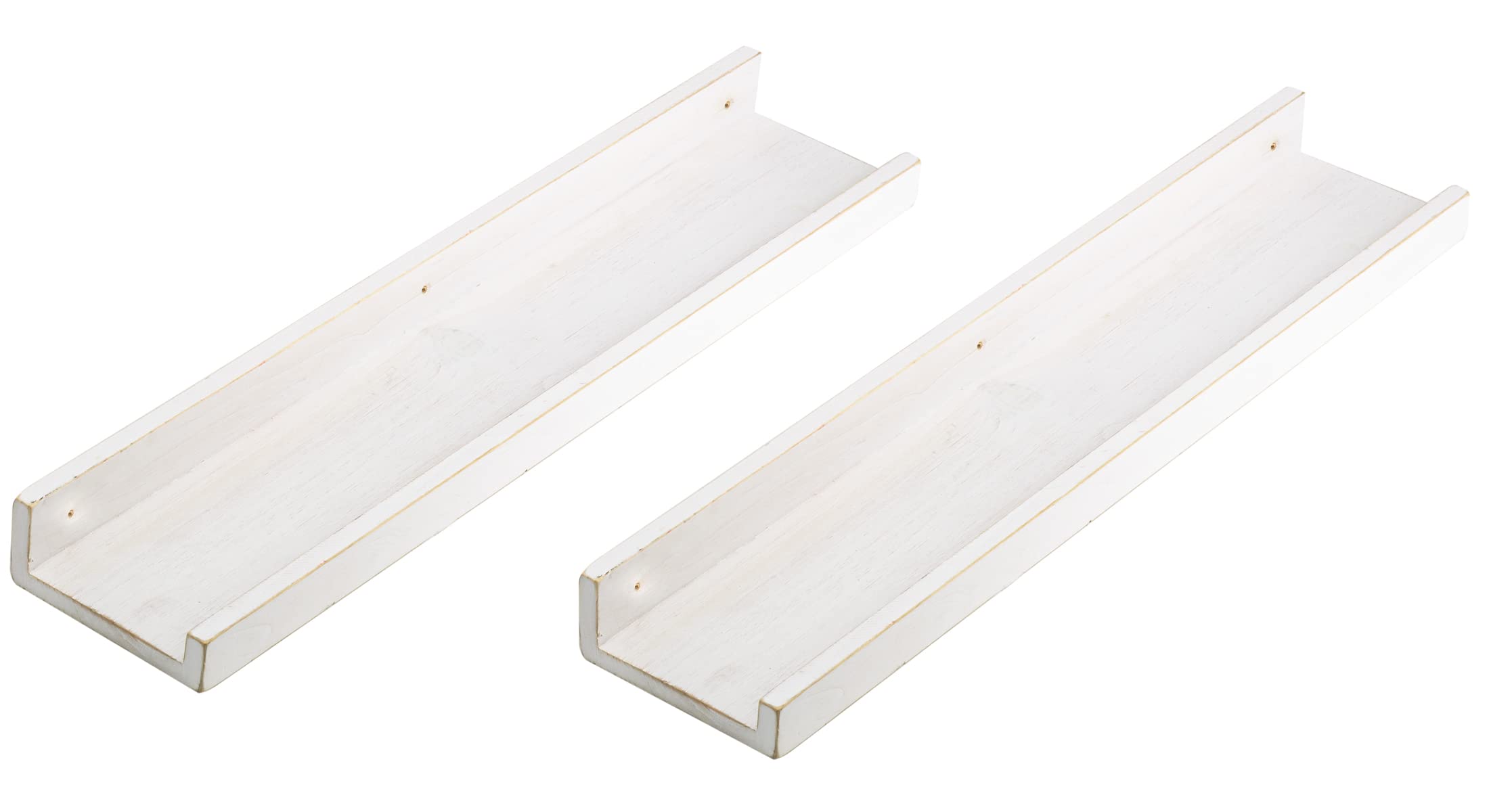 COLLECTIVE HOME - Floating Shelves Set of 2, Photo Picture Ledge Shelves, Rustic Wood Wall Mount Shelves for Bedroom, Living Room, Office, Kitchen, 23 Inch, White