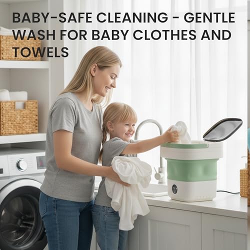 Image of Portable Washing Machine 16L Mini Foldable Washer with Spin Basket, 3 Modes for Travel & Small Spaces (Green)
