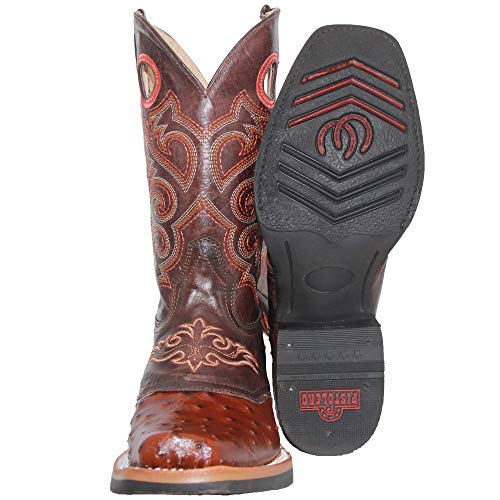 Western Shops Mens Genuine Cowhide Leather Square Toe Ostrich Quill Print Western Cowboy Boots2