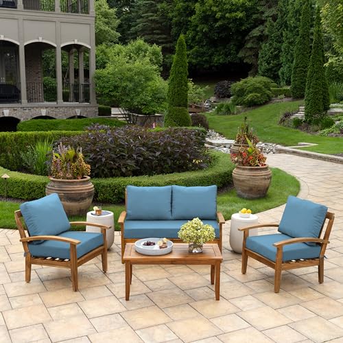 Image of Arden Outdoor Loveseat Cushion Set, 48 x 24, Rain-Proof, Fade Resistant, Cushion Set for Couch, Bench, and Swing French Blue Texture