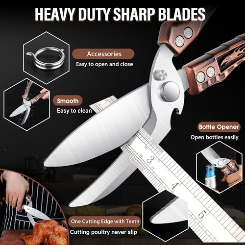 Japaknives Heavy Duty Poultry Shears,Detachable Kitchen Scissors for Chicken, Bronze - Image 3