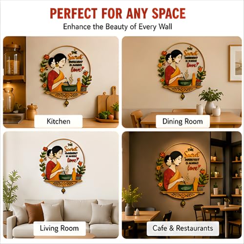 Image of Kitchen Wall Decor | 12 Inch Wooden Wall Hanging with inchThe Secret Ingredient Is Always Love inch Quote | Decorative Wall Art for Kitchen, Dining Room, Cafe & Housewarming Gift