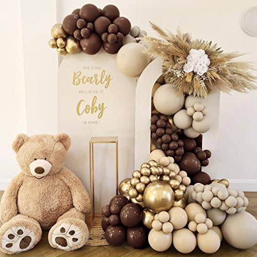 Image of Dark Brown Balloons Double Stuffed Balloon Garland Arch Kit Different Sizes 18 /12 /5In For Birthday Baby Shower Boho Neutral Luau Mocha Cofede Party Decorations