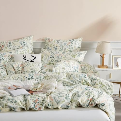 Image of Vintage Garden Floral Comforter Set King Size Comforter Botanical Floral Bedding Comforter King Coquette Bedding Aesthetic Cute Flowers Pattern Comforter for Girls Women Fluffy Cottagecore Bedding Set