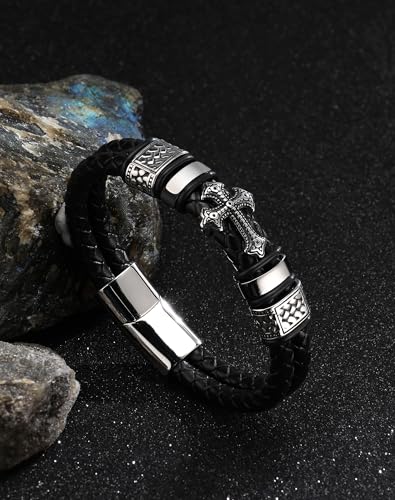 Mens Cuff Cross Bracelets - Silver Plated Stainless Steel Christian - Leather Religious Punk Jewelry4