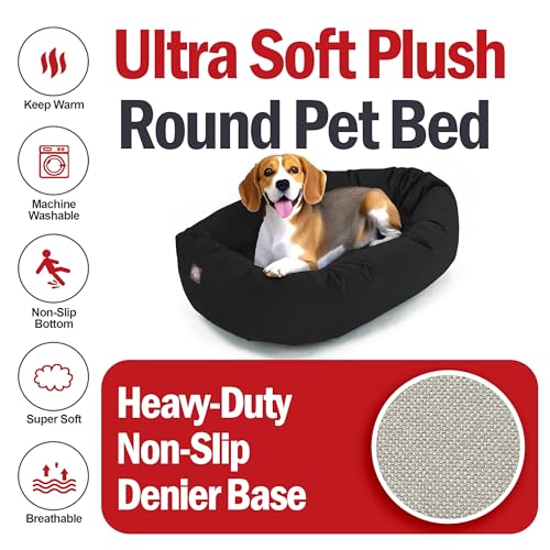 Image of Majestic Pet Suede Shredded Memory Foam Mix Calming Dog Bed Washable - Cozy Soft Round Dog Bed with Spine for Head Support - Fluffy Donut Dog Bed, 32 Inch, Black