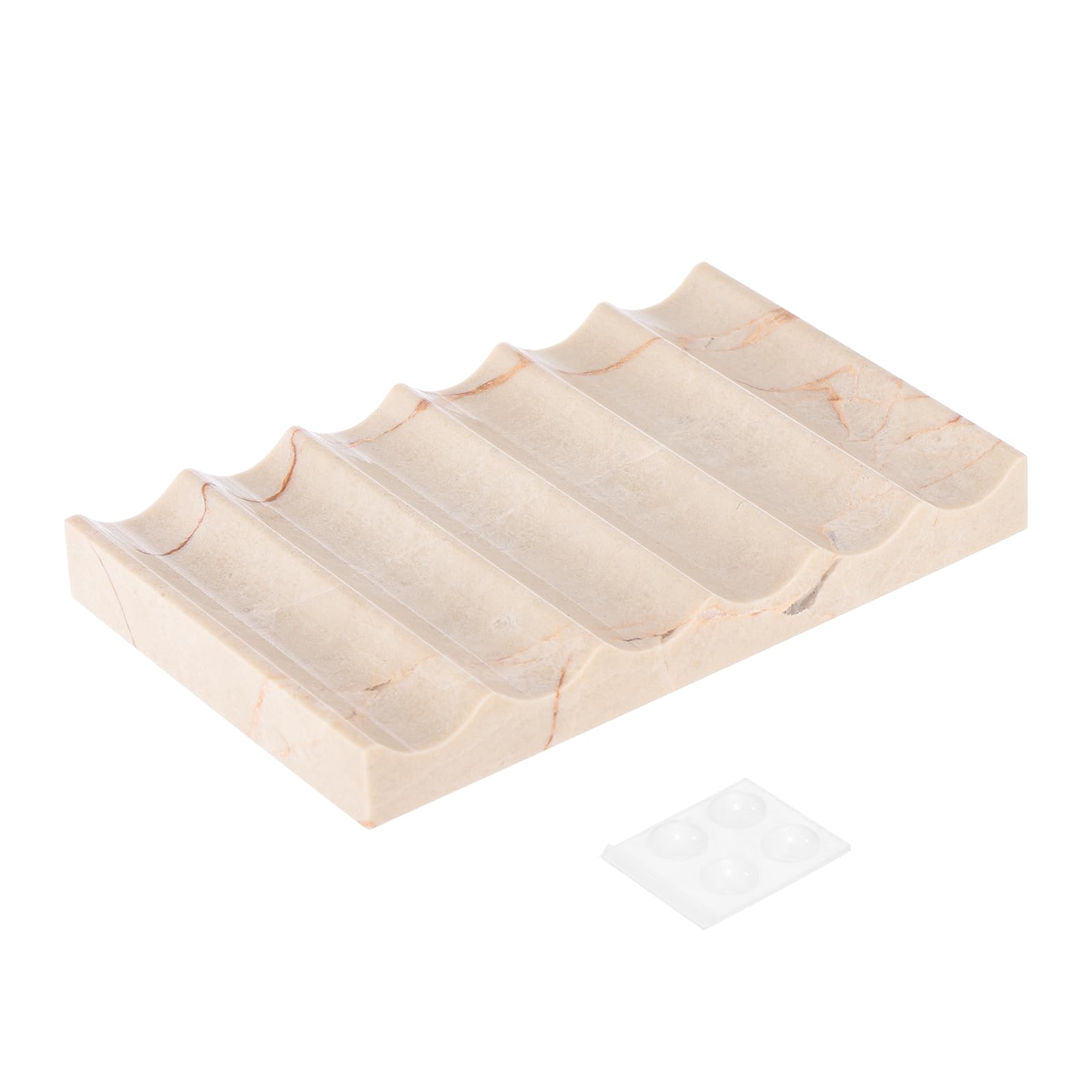 sourcing map Light Pink Marble Soap Dish, Bar Soap Holder Tray Self Draining for Bathroom Sink & Shower, Non Slip Marble Tray for Kitchen and Desk