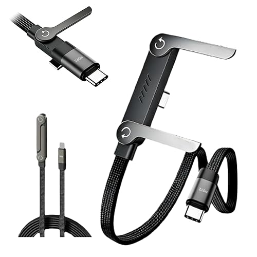 Cable de carga rápida trenzado de 240 W con soporte para teléfono integrado, cable USB-C plegable duradero de 90 grados, cable USB C de ángulo