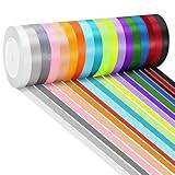 Farerkass 18 Pcs Nastri Colorati, 18 Colori Nastro di Raso in Poliestere, 10 mm x 22 m Nastro Regalo per Artigianato, Natale, Decorazioni, Confezionare Regali, Feste Compleanno