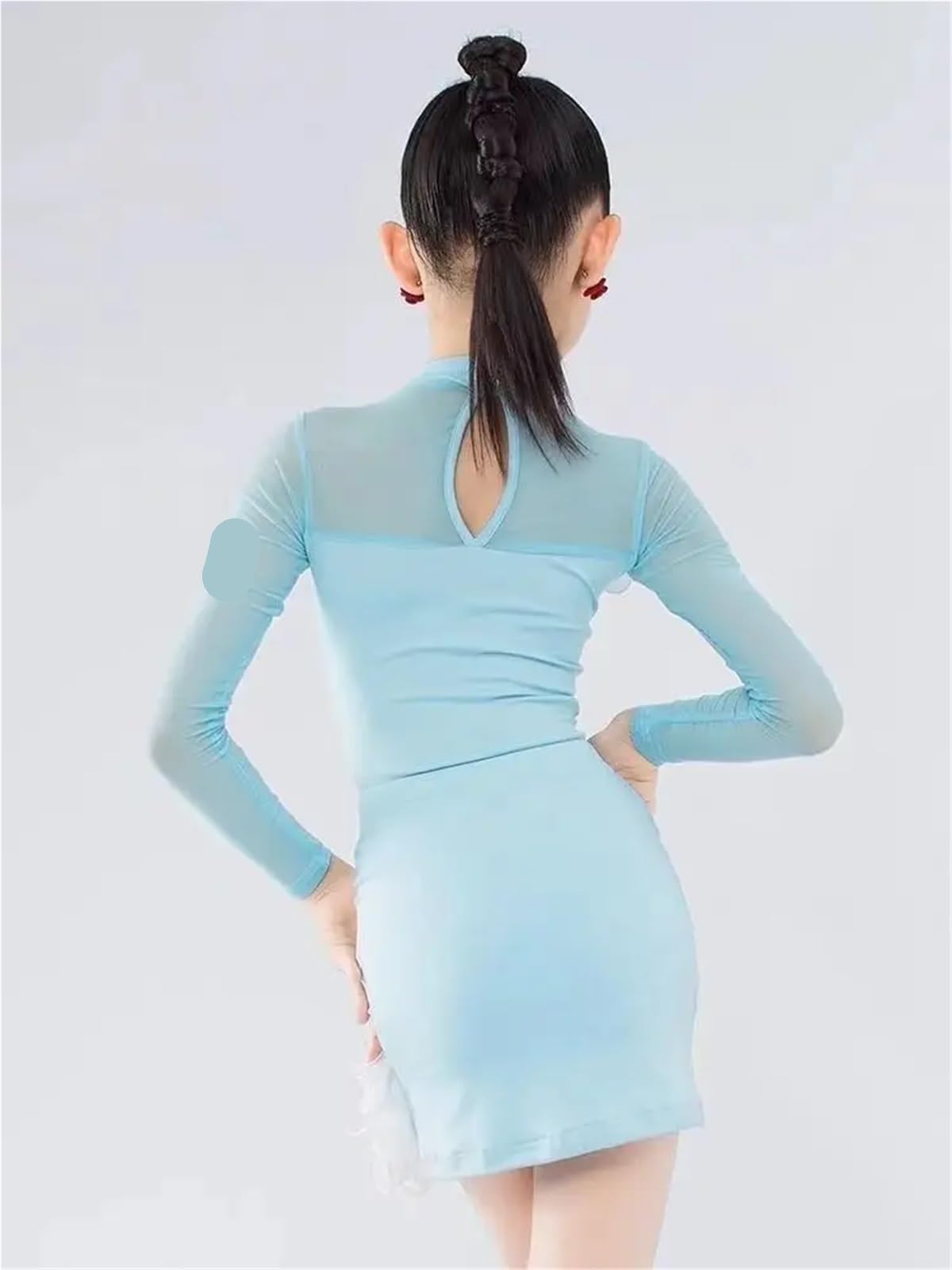 Vestido De Baile Latino para NiñAs Trajes de actuación, Vestidos de Manga Larga for niñas, Elegante Vestido Latino, Vestido de práctica de Baile Latino, Ropa de Baile para NiñAs(Black,160)